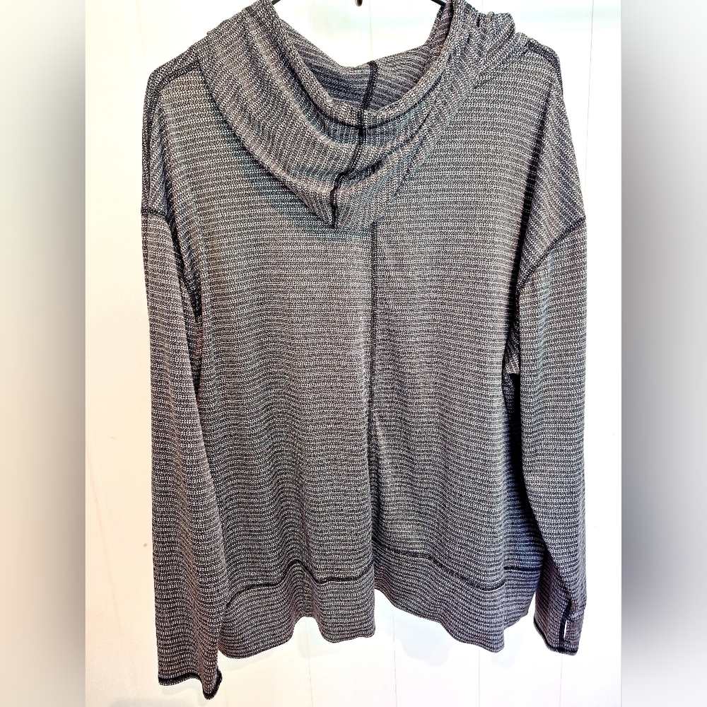 MTA Sport Gray Cowl Neck Hoodie Striped Relaxed Fit Size XXL Very Good Condition - Picture 2 of 3